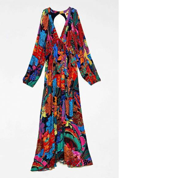 Nwt farm rio cool leopards v neck maxi dress in black - Picture 4 of 4